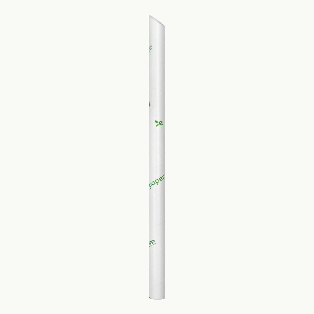 Large paper straw with sanitary individual paper wrap for meal delivery services.